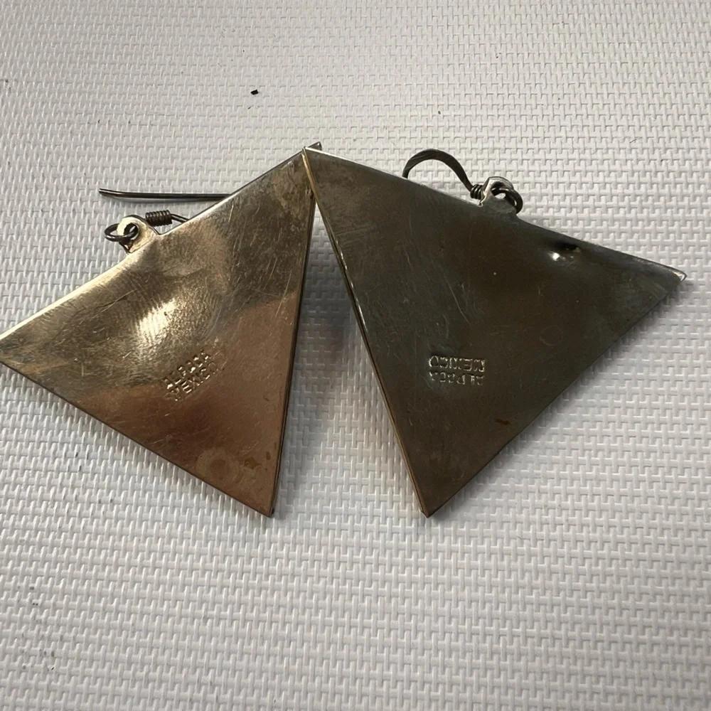 Vintage Alpaca Silver, Abalone & Mother of Pearl Night Sky Celestial Earrings - Picture 4 of 6
